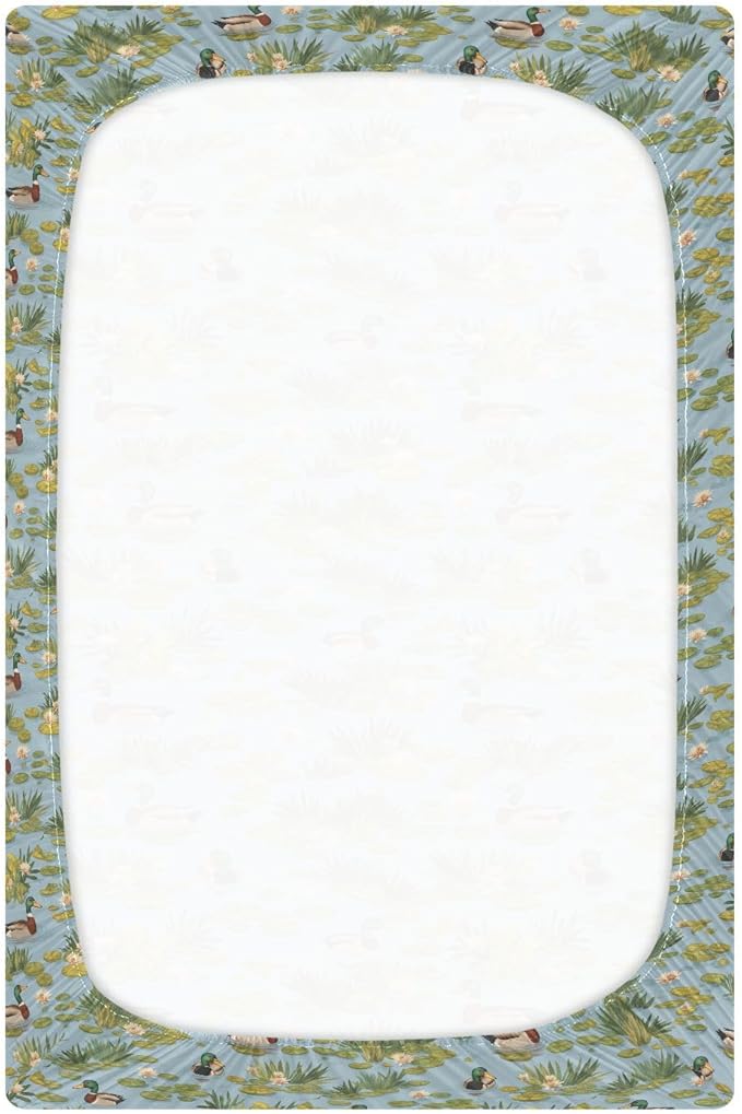 Fitted Crib Sheets for Baby Boys or Girls Soft Breathable Baby Play Yard Sheet for Standard Size Crib Mattress 52x28in Ducks and Water Lilies in The Pond