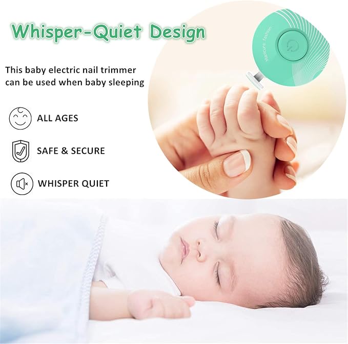 Electric Baby Nail Trimmer, Baby Nail File, Baby Nail Clippers, 6 Grinding Heads, Safe Quiet Baby Nail Grooming Care Kit for Newborn Infant Toddler Adult Battery Operated (Not Included)