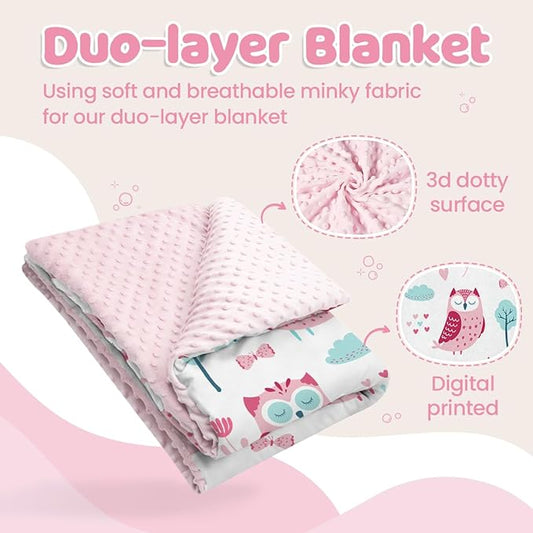 Owl Kid Blanket for Girl - Soft Kids Throw Minky Blankets with Dotted Backing for Girls - Kids Nursery Crib Blanket 30x40