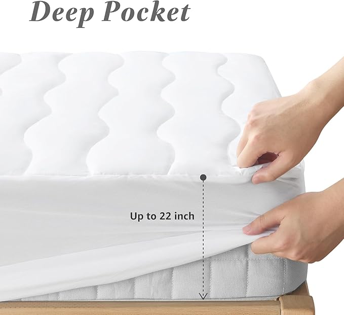 California King Cotton Mattress Protector, Breathable Pillow Top Mattress Cover, Soft Quilted Fitted Mattress Pad with Deep Pocket Fits Up to 22" Mattress (72x84 Inches, White)