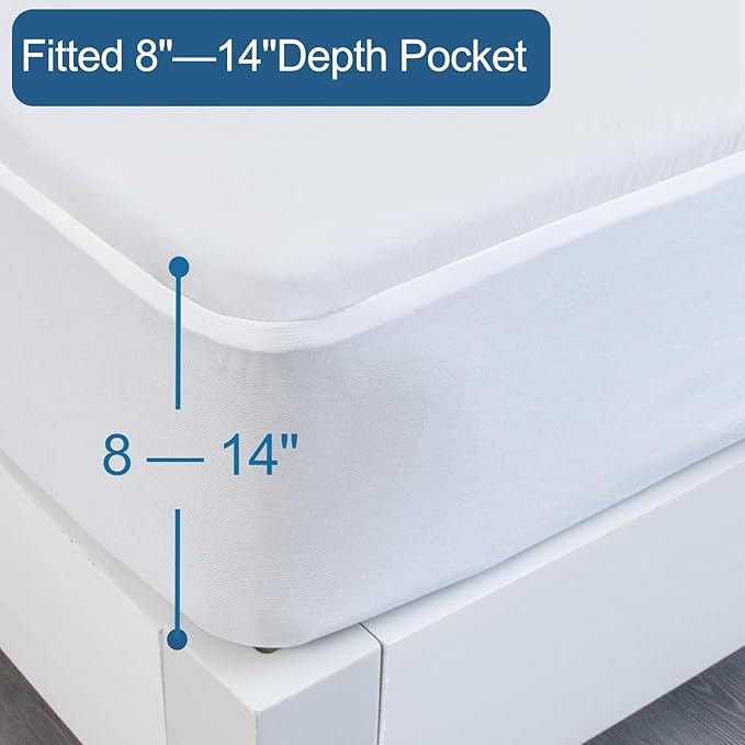 SPRINGSPIRIT King Mattress Protector, King Size Mattress Cover Protector Waterproof with Deep Pocket up to 14’’, King Size Bed, Noiseless & Skin-Friendly Fitted Sheet Only, White