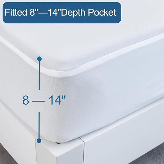 SPRINGSPIRIT King Mattress Protector, King Size Mattress Cover Protector Waterproof with Deep Pocket up to 14’’, King Size Bed, Noiseless & Skin-Friendly Fitted Sheet Only, White