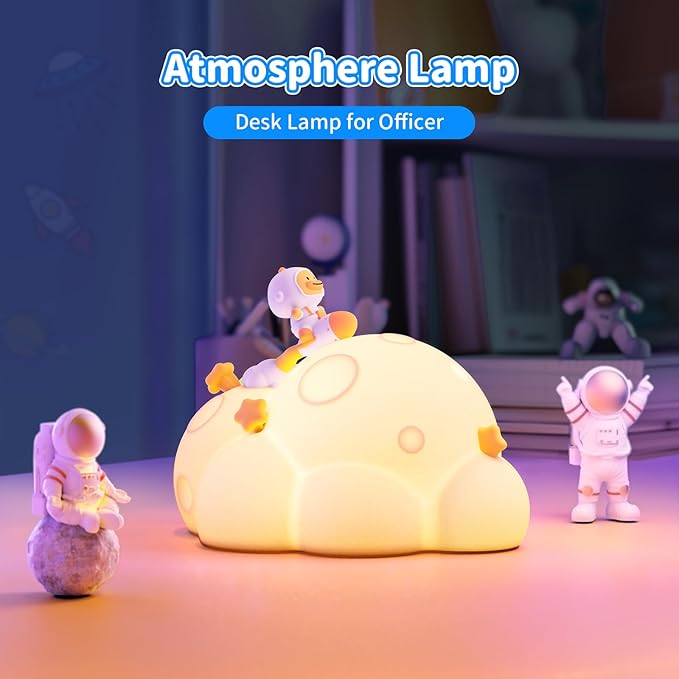 ICARER FAMILY Auto-Off Night Light for Kids - Rechargeable Touch Control Bedside Lamp, Planet Night Lights for Nursery, Gift for Girls Boys