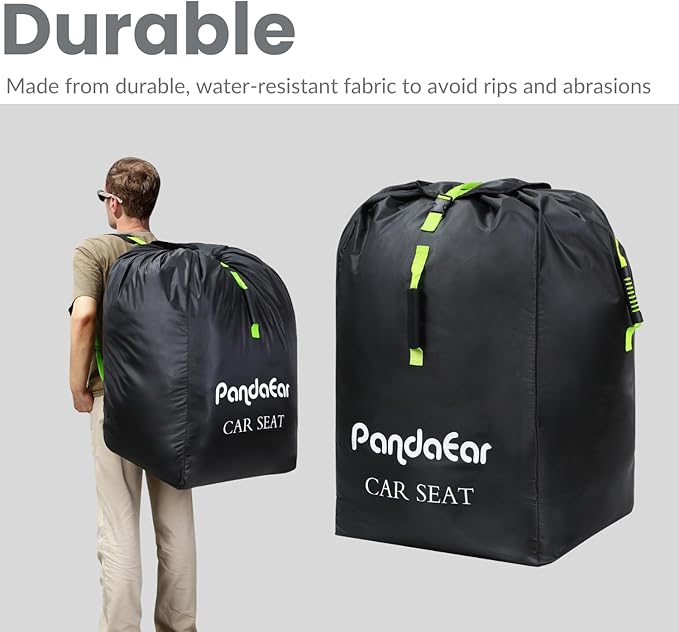 PandaEar Car Seat Travel Bag Backpack for Airplane, Water-Resistant Car Seat Cover with Shoulder Strap for Infant Convertible Seats & Booster Seat, Black