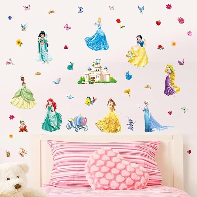 Wall Stickers for Kids, Cartoon Character Stickers for Children Room, DIY Removable Stickers for Baby Kids Nursery Girls Bedroom Living Room Playroom Wall Decoration by HeyAlpha (Princess)