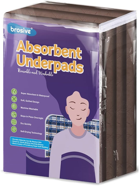 Bed Pads Washable Waterproof 24x36 Inch (4 Pack), Washable Bed Pads for Incontinence, Bed Wetting, and Pet Protection, Brown – Ideal for Elderly, Adults, Kids and Pets