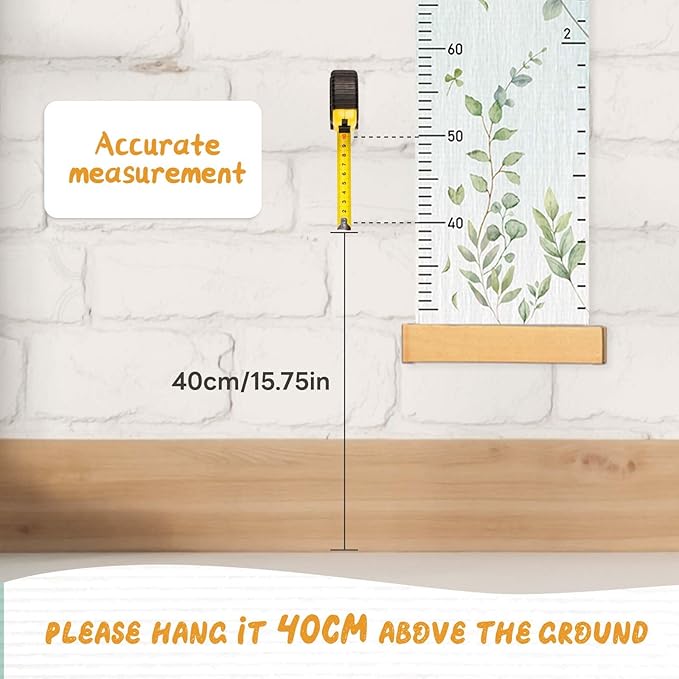 Woodemon Personalized Name Growth Chart for Wall, Eucalyptus Leaves Canvas Height Chart for Kids Baby Child Toddler Boys Girls, Canvas&Wood Growth Chart for Wall Room Nursery Decor,Easy Care