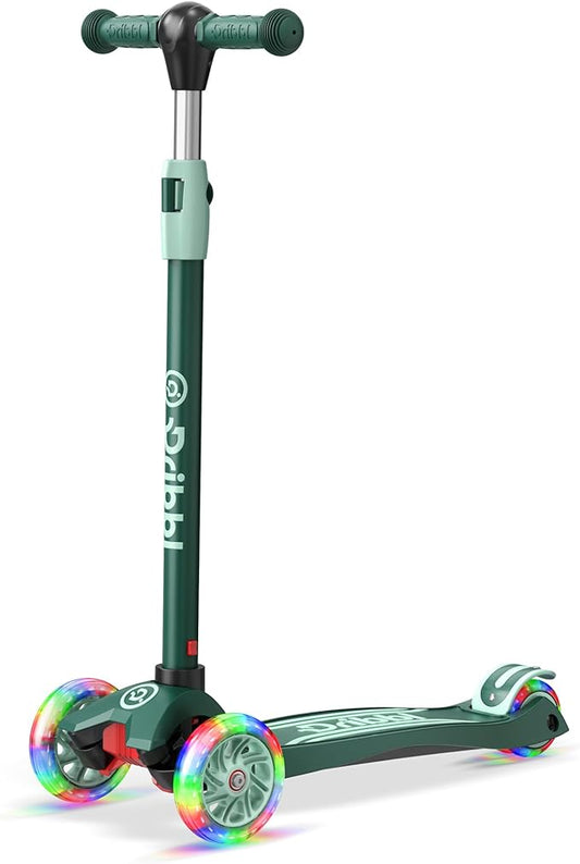 Dribbl 3-Wheel Kids Scooter - Lean-to-Steer Technology, Adjustable Height Handlebar, Wide Anti-Slip Deck, Scooter for Boys & Girls Ages 3+, Child Safety Approved, Support Riders Up to 165 lbs, Aqua