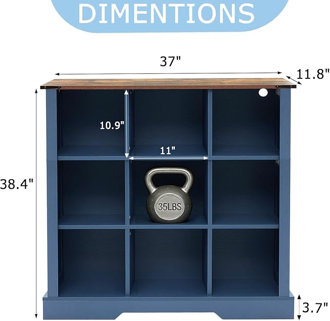Puntogen 9 Cube Storage Organizer, Wood Cube Bookshelf with LED Lights, Horizontal Storage Cubes, Kids Bookshelf, Display Cabinet Cubby Shelf for Living Room Home Office Bedroom，Navy Blue