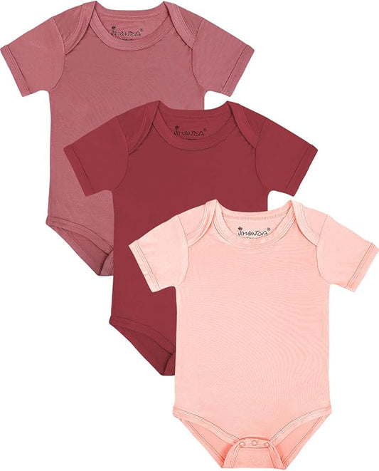 Bamboo Rayon Baby Bodysuit,Short Sleeve Bodysuits Solid Color Outfits for Infant Boys Girls Soft Clothes