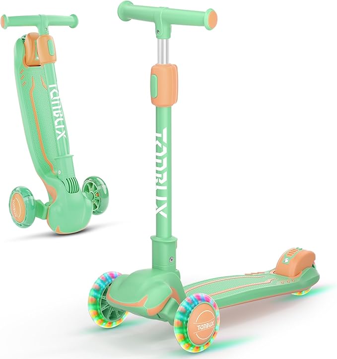 TONBUX Kids Scooter, Light Up 3 Wheel Kick Scooters for Kids 3-12, Folding Scooters with Adjustable Height - Toddler Scooter Lean-to-Steer & Widen Anti-Slip Deck