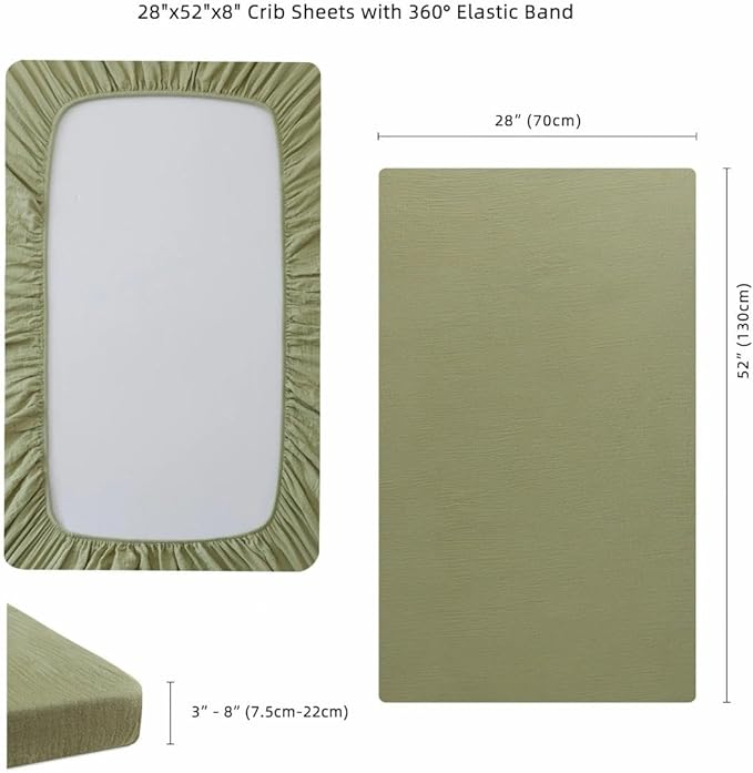 Muslin Crib Sheets - Fitted Crib Mattress Sheets for Boys and Girl - 28"x 52", 2 Pack (Rabbit, Green)