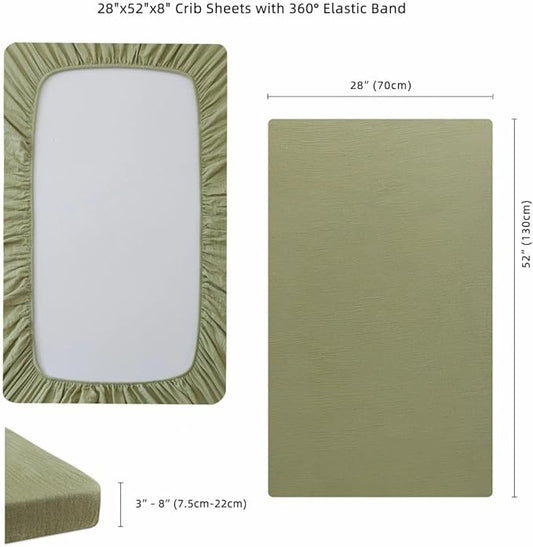 Muslin Crib Sheets - Fitted Crib Mattress Sheets for Boys and Girl - 28"x 52", 2 Pack (Rabbit, Green)