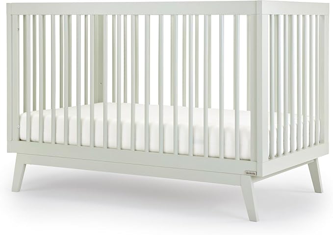 dadada Baby Soho 3-in-1 Convertible Wooden Crib to Toddler Bed - Made in Italy, GREENGUARD Gold Certified, Baby-Safe Finish, Handcrafted Beechwood, Modern Design, 3 Adjustable Heights (Sage)
