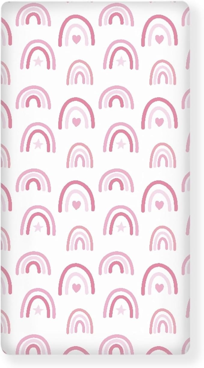 Pink Hand Drawn Boho Rainbow Fitted Crib Sheet Rainbow Baby Crib Sheet Fit Standard Crib and Toddler Mattress,Crib Mattress Sheets for Boys Girls 28"x52"