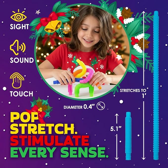 Nutty Toys Mini Pop Tubes - Sensory Toys - Endless Creativity & Fun for Kids and Toddlers |8 Pack Mini| Connect & Pop! Top ADHD Autism Fidget 2025, Unique Boy & Girl Christmas Stocking Stuffers Idea
