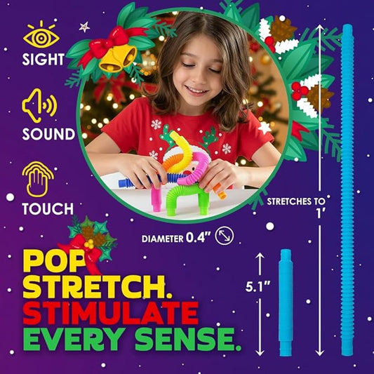 Nutty Toys Mini Pop Tubes - Sensory Toys - Endless Creativity & Fun for Kids and Toddlers |8 Pack Mini| Connect & Pop! Top ADHD Autism Fidget 2025, Unique Boy & Girl Christmas Stocking Stuffers Idea