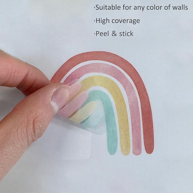 Boho Rainbow Wall Decals for Girls Bedroom 72 Pcs, Rainbow Stickers for Wall Mural Vinyl Peel and Stick DIY Decorations (12 Sheets)