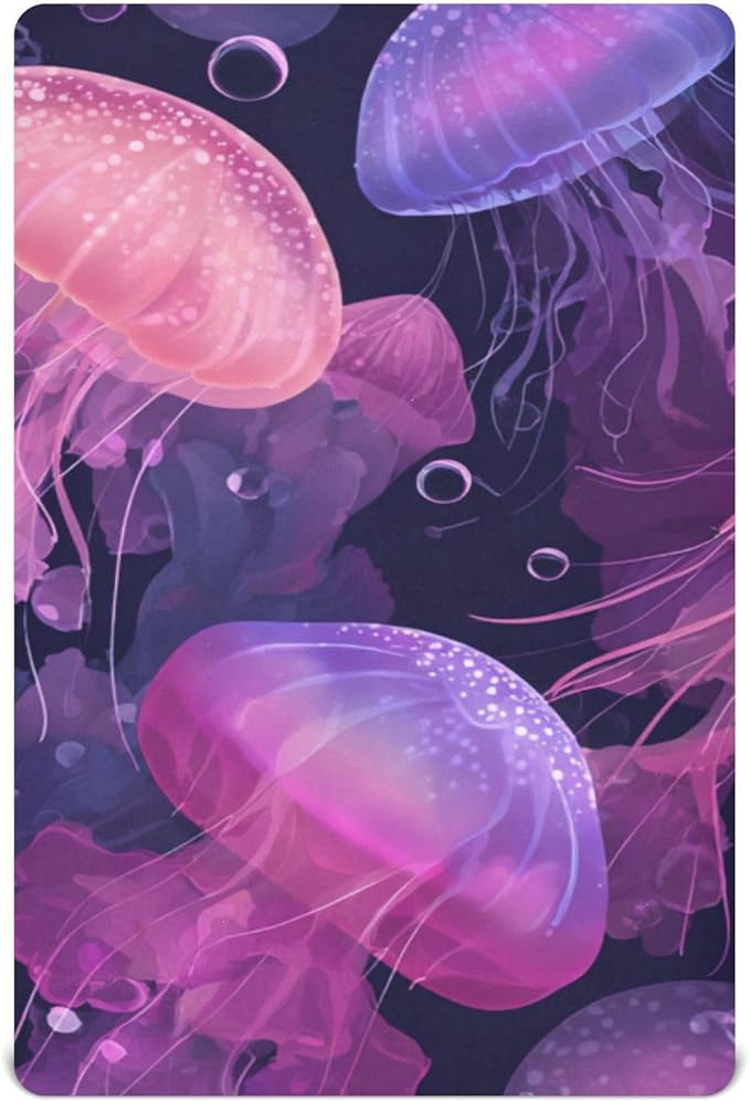 Jellyfishes and Bubbles Pink Crib Sheets Standard Crib Toddler Mattresses Cover Fitted Baby Bed Sheet Breathable Crib Mattress Sheet for Girls Boys 39''x27''x9''
