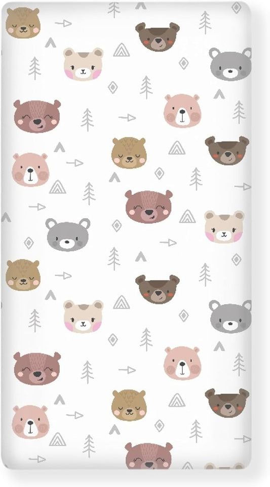 Cartoon Bears Print Fitted Crib Sheet Bears Baby Crib Sheet Fit Standard Crib and Toddler Mattress,Crib Mattress Sheets for Boys Girls 28"x52"