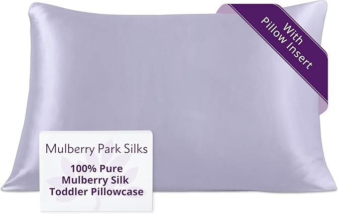 Mulberry Park 19 Momme Silk Pillowcase with Insert for Kids & Toddlers - Prevents Bed Head & Frizz, Gentle on Delicate Skin & Hair - Grade 6A Pure Mulberry Silk - 13" x 19" /Peaceful Purple