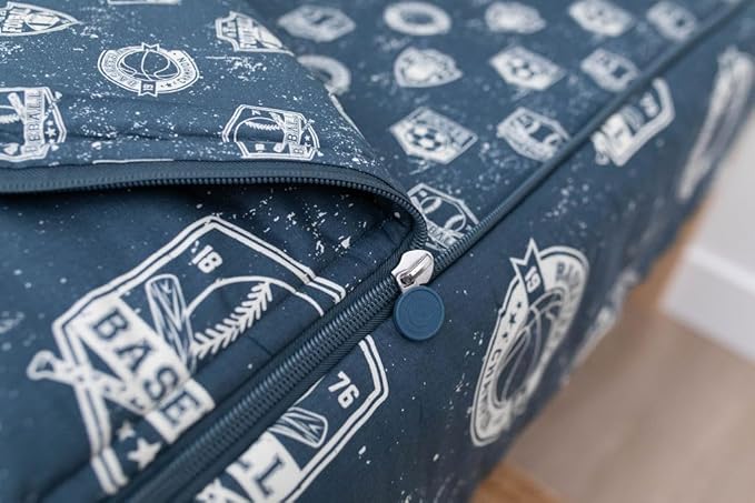 Beddy's Sports Theme Boys Durable Zipper Bedding for Kids, Bed in a Bag, Blue Sheets with Baseball, Football, Basketball, Soccer Comforter, Pillowcase & Pillow Sham, Easy to Make & Wash