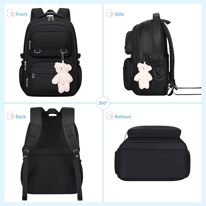KBTYE School Backpack for Kids Girls Cute Travel Backapck for College Women Men Casual Laptop Bookbag for Teen Student(Black)