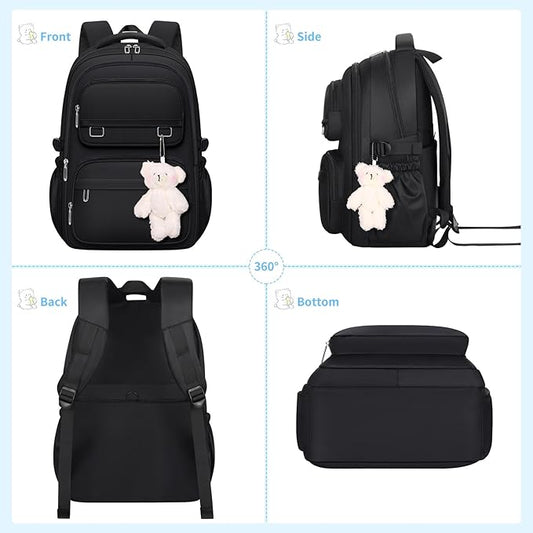 KBTYE School Backpack for Kids Girls Cute Travel Backapck for College Women Men Casual Laptop Bookbag for Teen Student(Black)