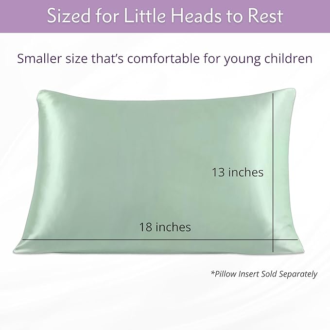 Mulberry Park 19 Momme Silk Pillowcase for Kids & Toddlers - Prevents Bed Head & Frizz, Gentle on Delicate Skin & Hair - Grade 6A Pure Mulberry Silk - 13" x 19" / Goodnight Green
