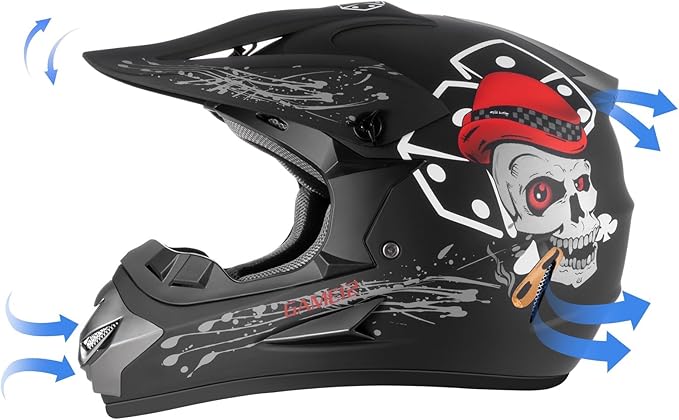 Youth Kids Dirt Bike Motocross Helmet (Goggles Gloves Face Mask) 4PCS Set, DOT Approved Full Face Motorcycle Helmets,ATV BMX MX Mountain Bike Off Road Kid Helmet (Black Skull，S)