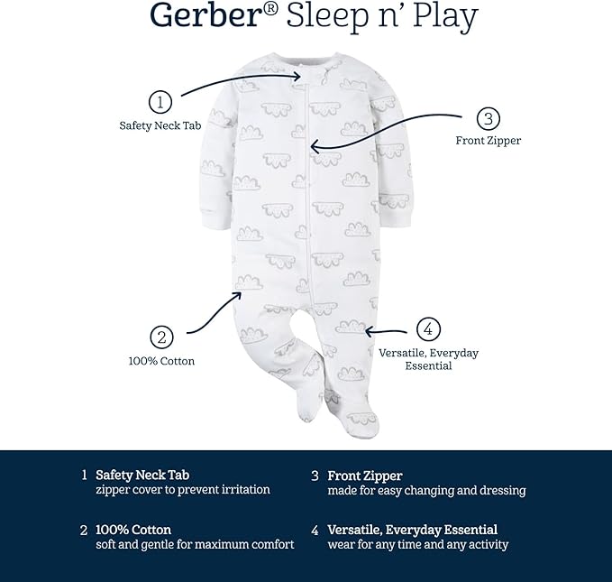 Gerber baby-girls 4 Pack Sleep N' Play Footie