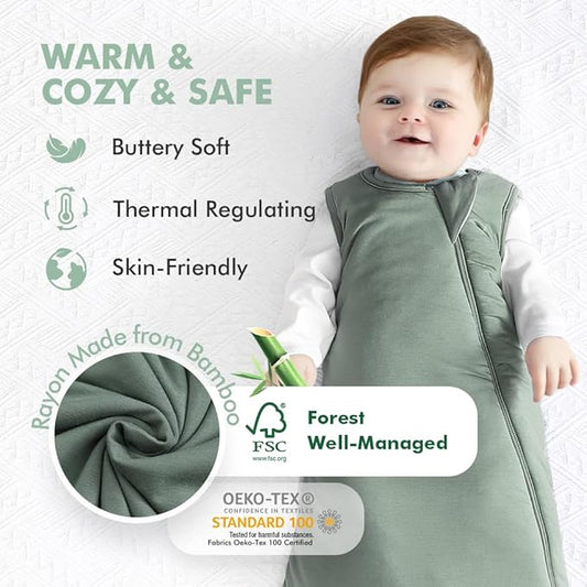 HAPIU Unisex Rayon Made from Bamboo Baby Sleep Sack TOG 1.0, 2-Way Zipper YKK, Wearable Blanket Baby
