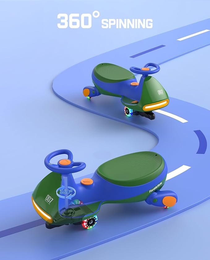 FanttikRide N7 Pro Electric Wiggle Car with Pedal, Rechargeable Battery, CyberWiggle, 2 in 1 Swing Car, 2 Speeds Max 4 Mph, Anti-Rollover, Flashing Wheels, Bluetooth, for Ages 3 and Up, 150 Lbs, Green