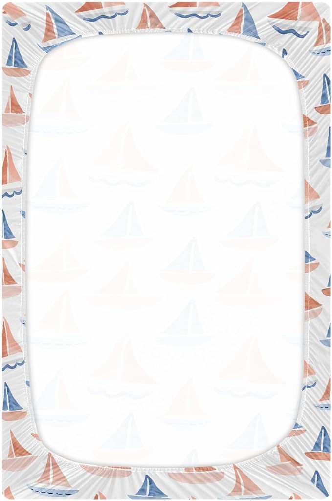 Baby Crib Sheets Fitted Crib Sheet Standard Crib and Toddler Mattress for Boys Girls 39 * 27in Pink Starfish Shell Pattern (Watercolor Sailboats Pattern, Small)
