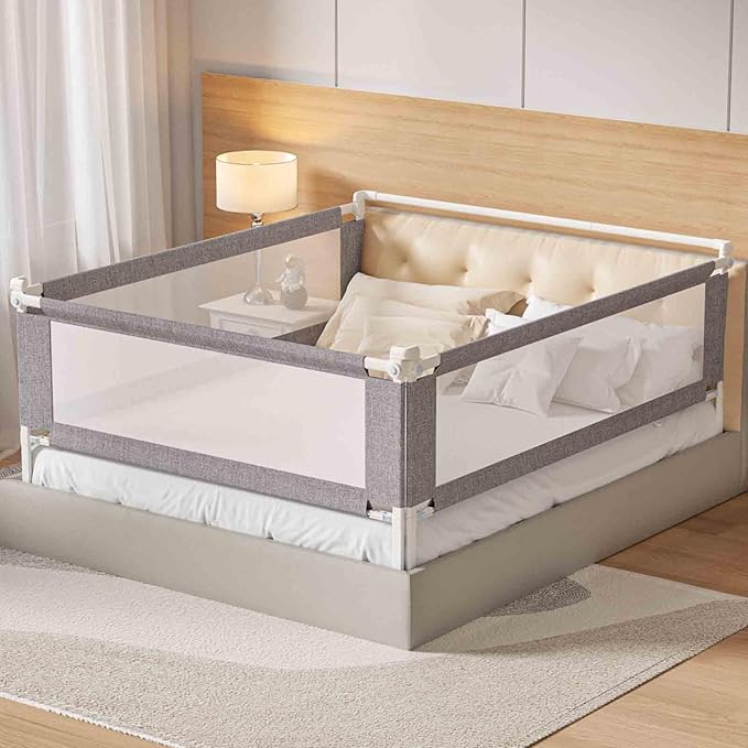 3-Piece Full Size Bed Rail for Toddlers - Height Adjustable Baby Bed Rail Guard with Headboard Rod,Safety Bed Rails for Full Size Bed with Child Lock(54x74.8x74.8 Inch)