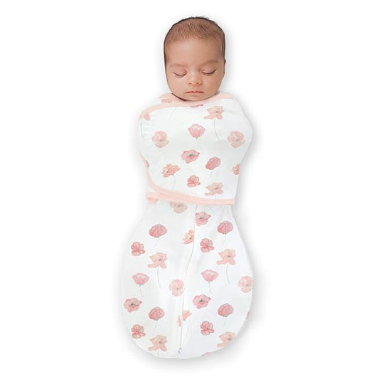 SwaddleDesigns Organic 6-Way Omni Swaddle Sack Arms Up Swaddle for Newborn, More Options to Calm Startle Reflex, Improves Sleep, 12-18 lbs, Watercolor Peach Blush Poppies