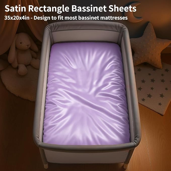 Satin Bassinet Sheet, Great for Baby Hair, Soft Silk Feeling Sheet for Rectangle Cradle Bassinet Mattress Pad, for Girls Gift Newborn and Infant(Purple)