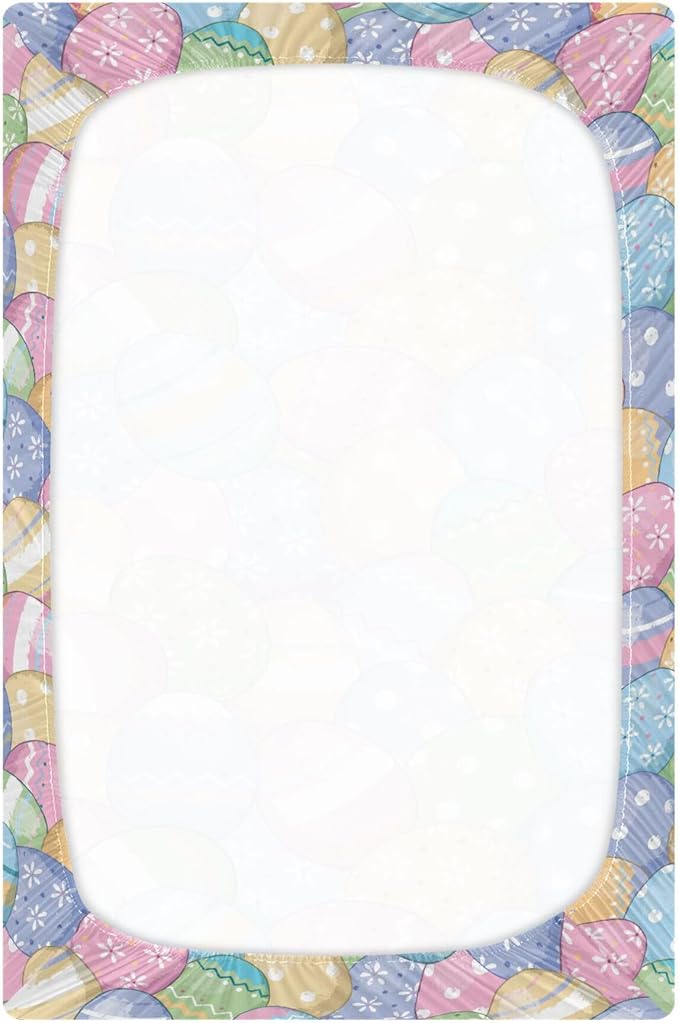 Cute Easter Eggs Crib Sheets Soft Breathable Fitted Baby Playard Sheets Mattress Cover for Girl Boys, 39" x 27" x 5"