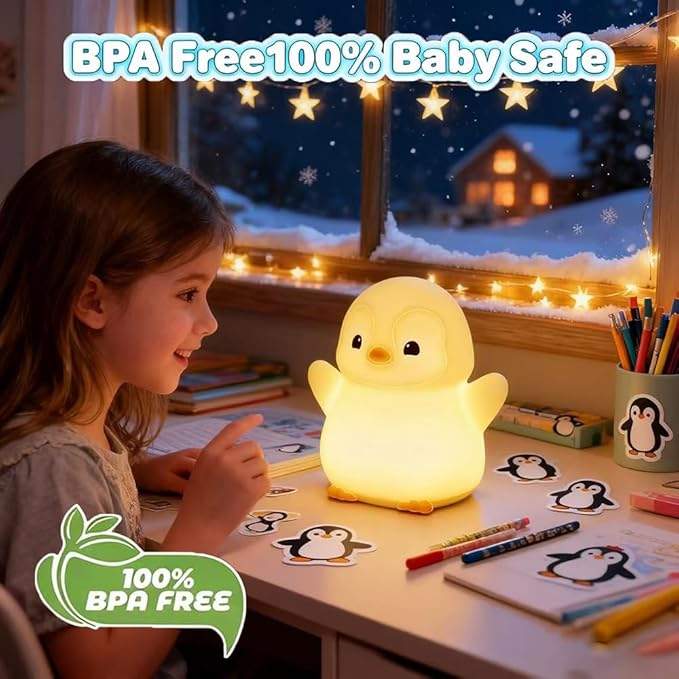 KangTen CHEN Cute Penguin Night Light for Kids Bedroom, Animal Silicone Nursery Night Lamp Touch Control Nightlights USB Rechargeable Bedside Lamp for Baby Children Toddlers Girls Gift