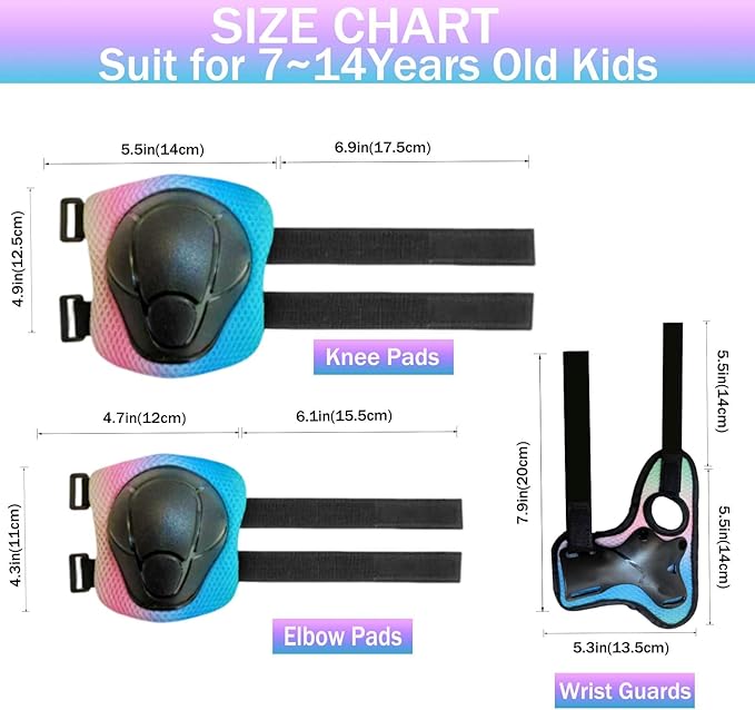Kids/Youth Knee Pads Elbow Pads for 3-14Years Boys Girls 6 in 1 Kids Protective Gear Set Adjustable for Skating Cycling Bike Rollerblading Scooter Roller Skates