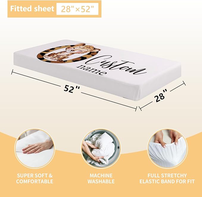 Personalized Baby Bedding Set - 3 Pcs Custom Name Crib Bedding Set for Nursery, Soft Baby Crib Set with Double Layer Blanket for Boy Girl, Customized Gifts for Infant Toddler, Brown Leopard