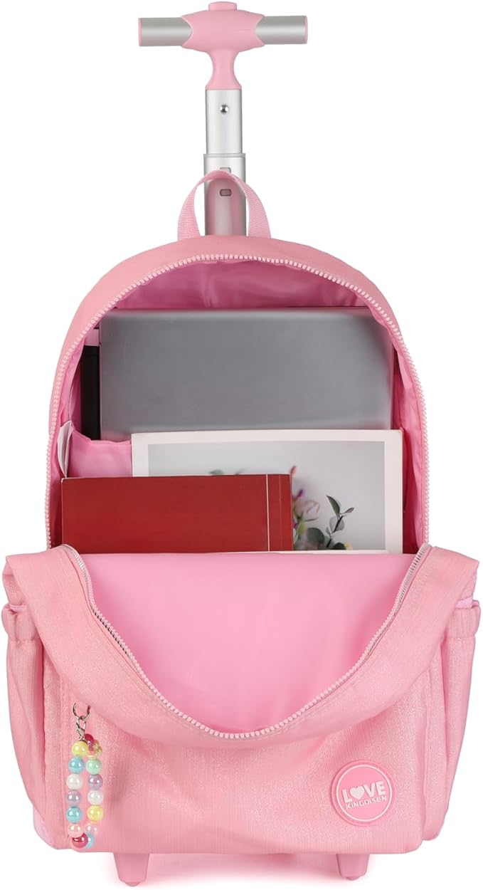 kingdisen Rolling travel Laptop Backpack for school Teens Girls (STAR HEART PINK)