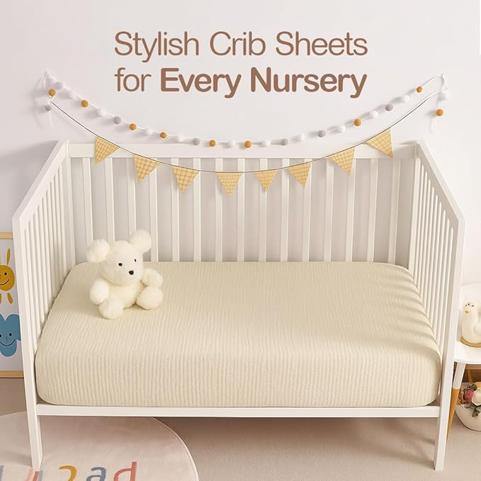 Mère & Moi Muslin Fitted Crib Sheets – 100% Cotton, Ultra-Soft & Breathable Baby Bedding for Standard Crib & Toddler Mattress (28” x 52”) - 2 Pack (Green and Cream)