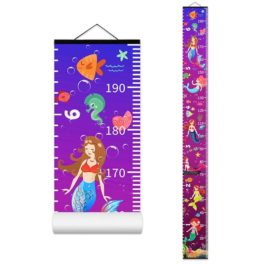 Nustila Ocean Mermaid Growth Chart for Kids Baby Height Chart Ruler Removable Canvas Wooden Frame Hanging Wall Rulers Measurement Charts for Toddler Room Nursery Decor - 79"X7.9" with Black Wood
