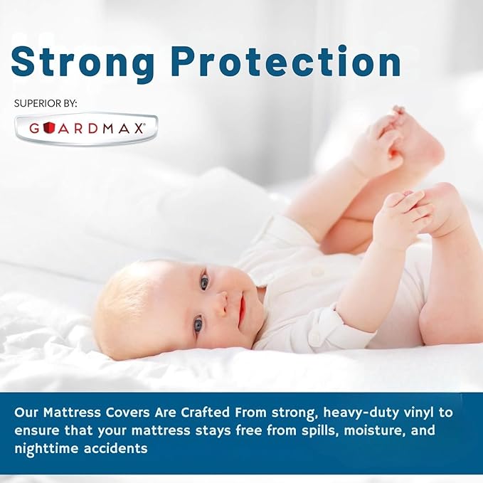 Guardmax Heavy Gauge Vinyl Twin Size Mattress Protector - Waterproof & Dust Proof Mattress Cover with Stretchable Pockets - Soft, Comfortable, & Noiseless Waterproof Fitted Sheet.(39 x 75 x 10)