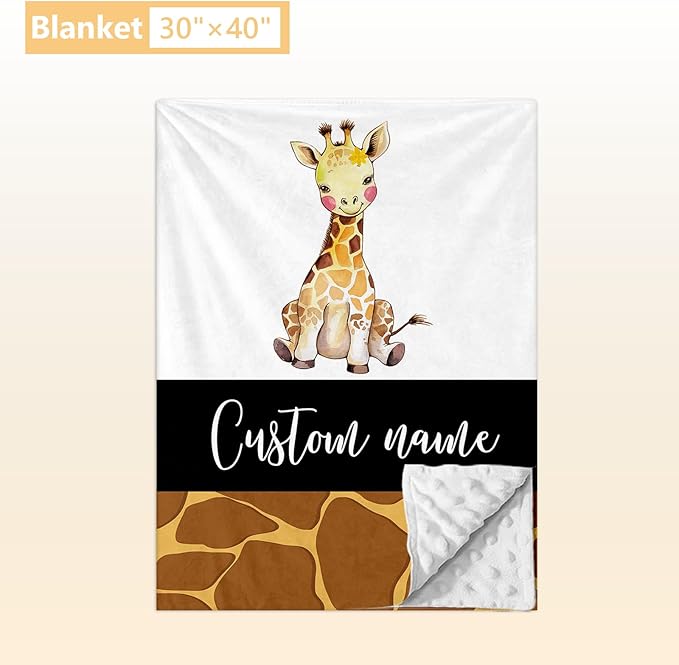Personalized Baby Crib Bedding Set - 3 Pcs Custom Nursery Bedding Set with Name, Soft Double Layer Baby Crib Set for Girls Boys, Customized for Infant Toddler, Brown Giraffe