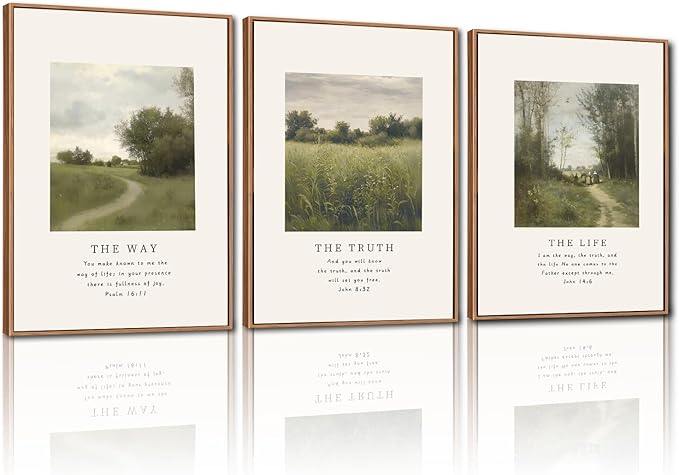 CHDITB Vintage Christian Framed Canvas Wall Art Set, The Way The Truth The Life Wall Decor, Bible Verse Artwork Scripture Wall Painting, Religious Art Prints for Living Room Bedroom Office 16"x24"x3