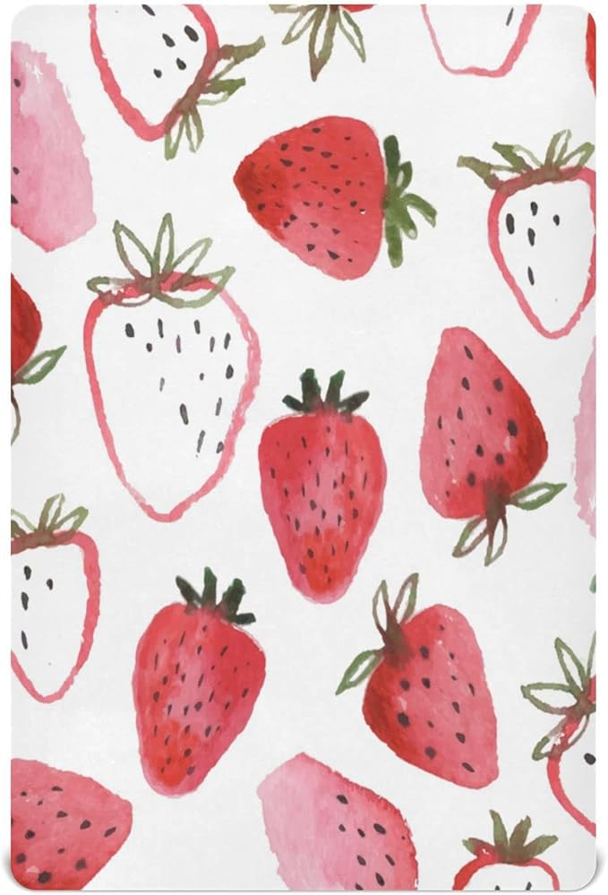 ATTX Fitted Crib Sheet Watercolor Strawberries Baby Sheets for Standard Crib Toddler Mattress Cover, Soft Microfiber Breathable Mattress Cover,28" x 52" x 9"