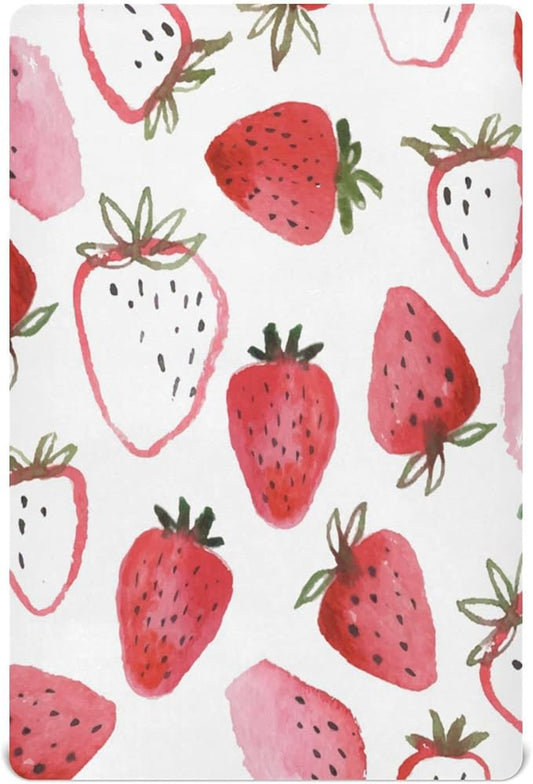 ATTX Fitted Crib Sheet Watercolor Strawberries Baby Sheets for Standard Crib Toddler Mattress Cover, Soft Microfiber Breathable Mattress Cover,28" x 52" x 9"