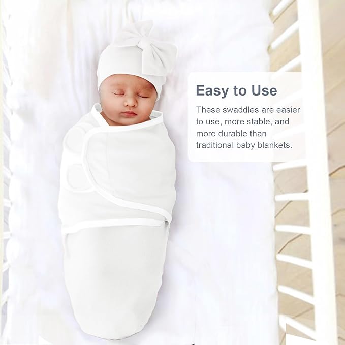 DRESHOW BQUBO 3 Pack Baby Swaddle Sleep Sacks Baby Swaddle Blanket Wrap Newborn Swaddles Sack with Big Bow Hat for Boys Girls 6-12 Lbs Newborns & 0-3 Months Girls Boys